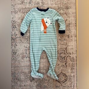 Carter's Green Striped Pajamas with Bear and Scarf